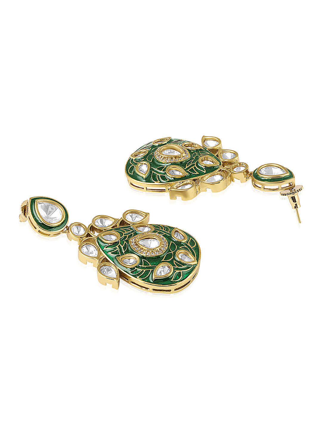 Itrani Emerald Meenakari With Moissanite Teardrop Rajasthani Style Necklace Set – Premium Brass, Anti-Tarnish, Wedding Jewellery