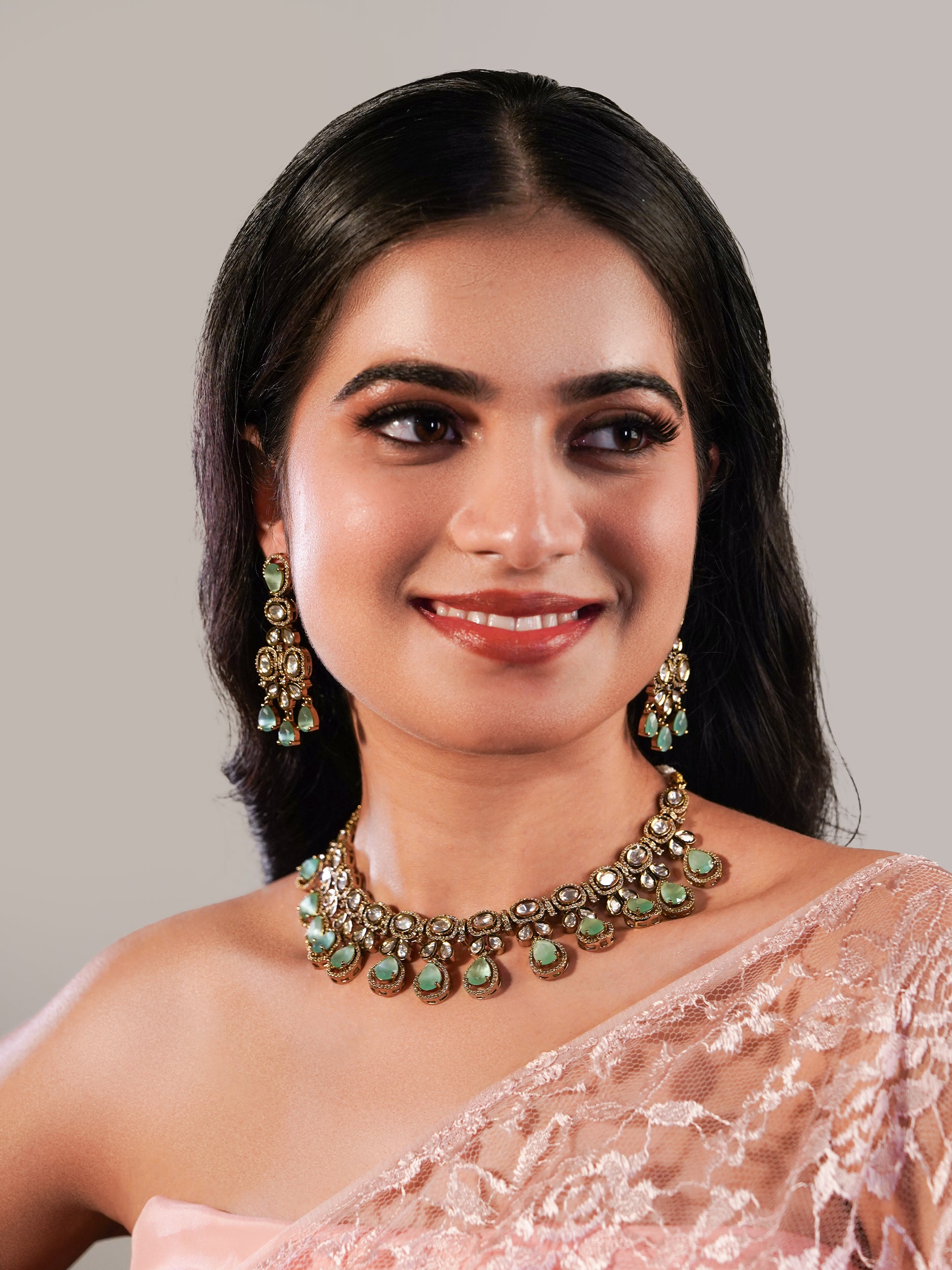 Itrani mint green Stone droplets Necklace Set – Luxe Heritage Edit