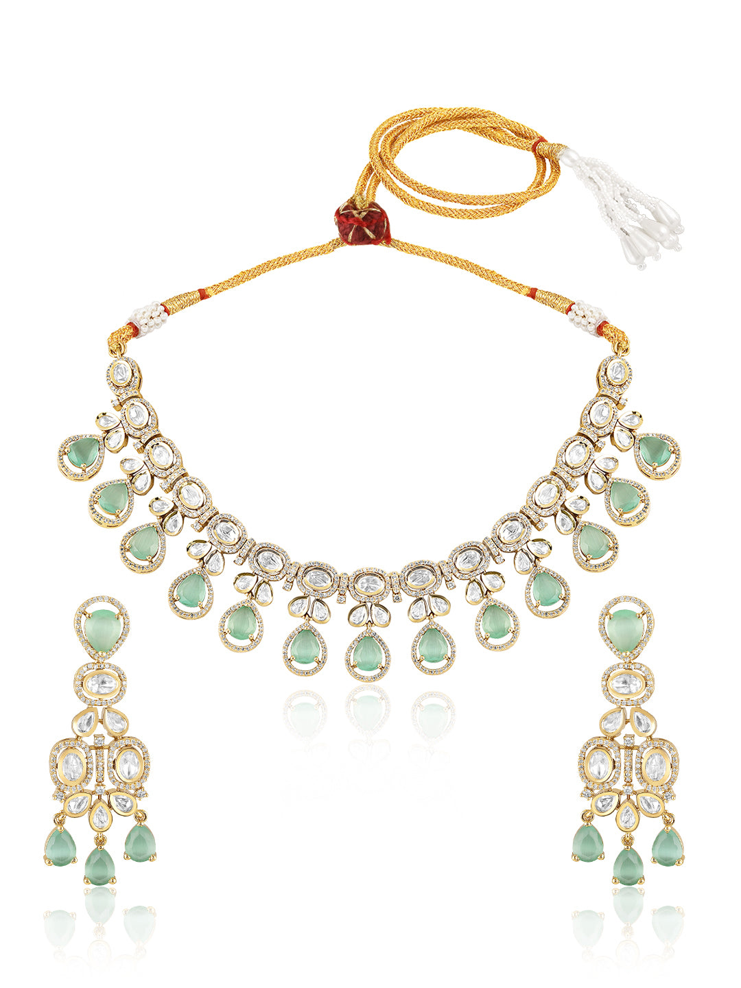 Itrani mint green Stone droplets Necklace Set – Luxe Heritage Edit