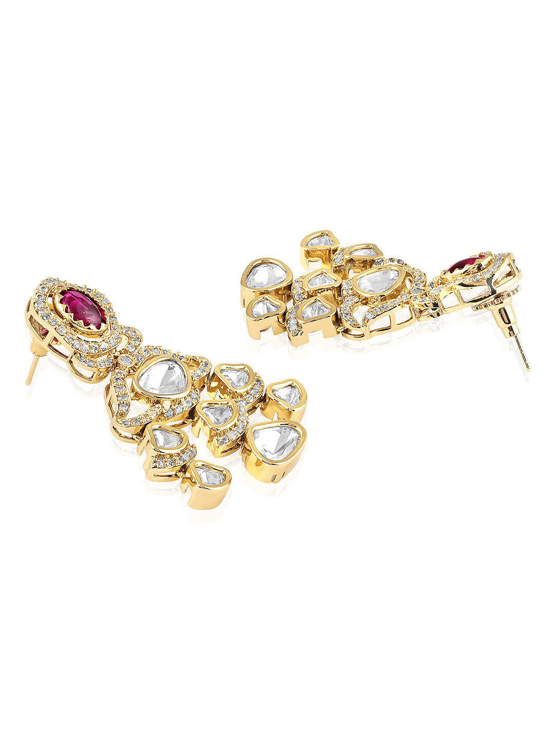 Itrani Ruhani Dual Layer Rani Stone Necklace Set – Clear Polki Stone Brass Jewelry for Festive Glam