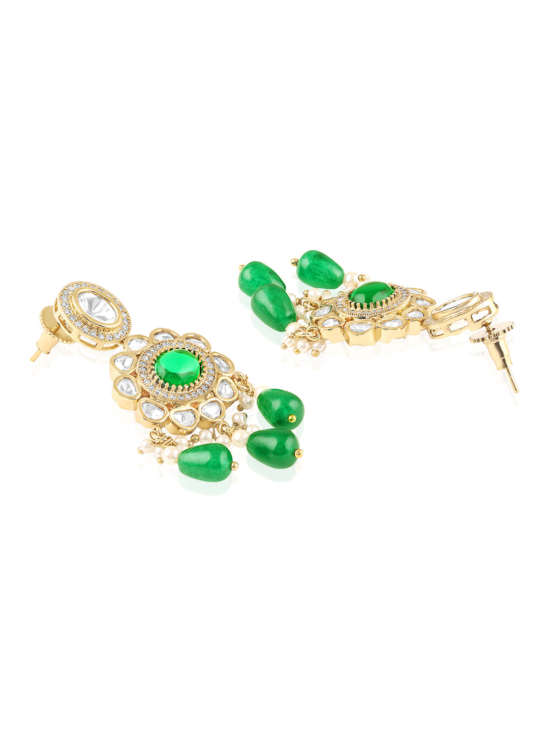 Itrani Noor Emerald Green Droplets with Emerald centre Stone Necklace Set – Dual Layer Antique Brass Finish