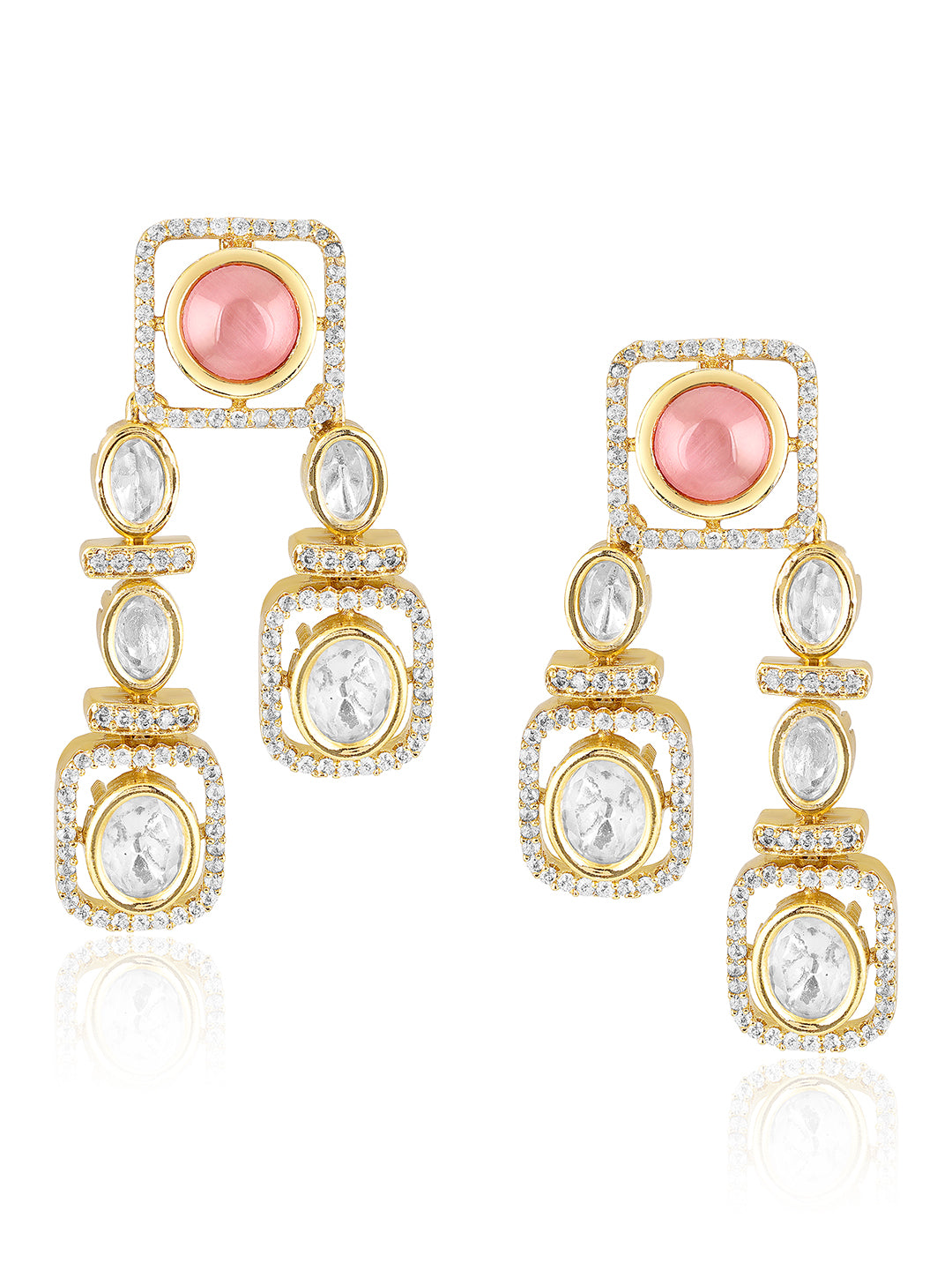 Itrani Blush Shine Pink Stone Brass Jewelry Necklace Set with Anti-Tarnish Finish