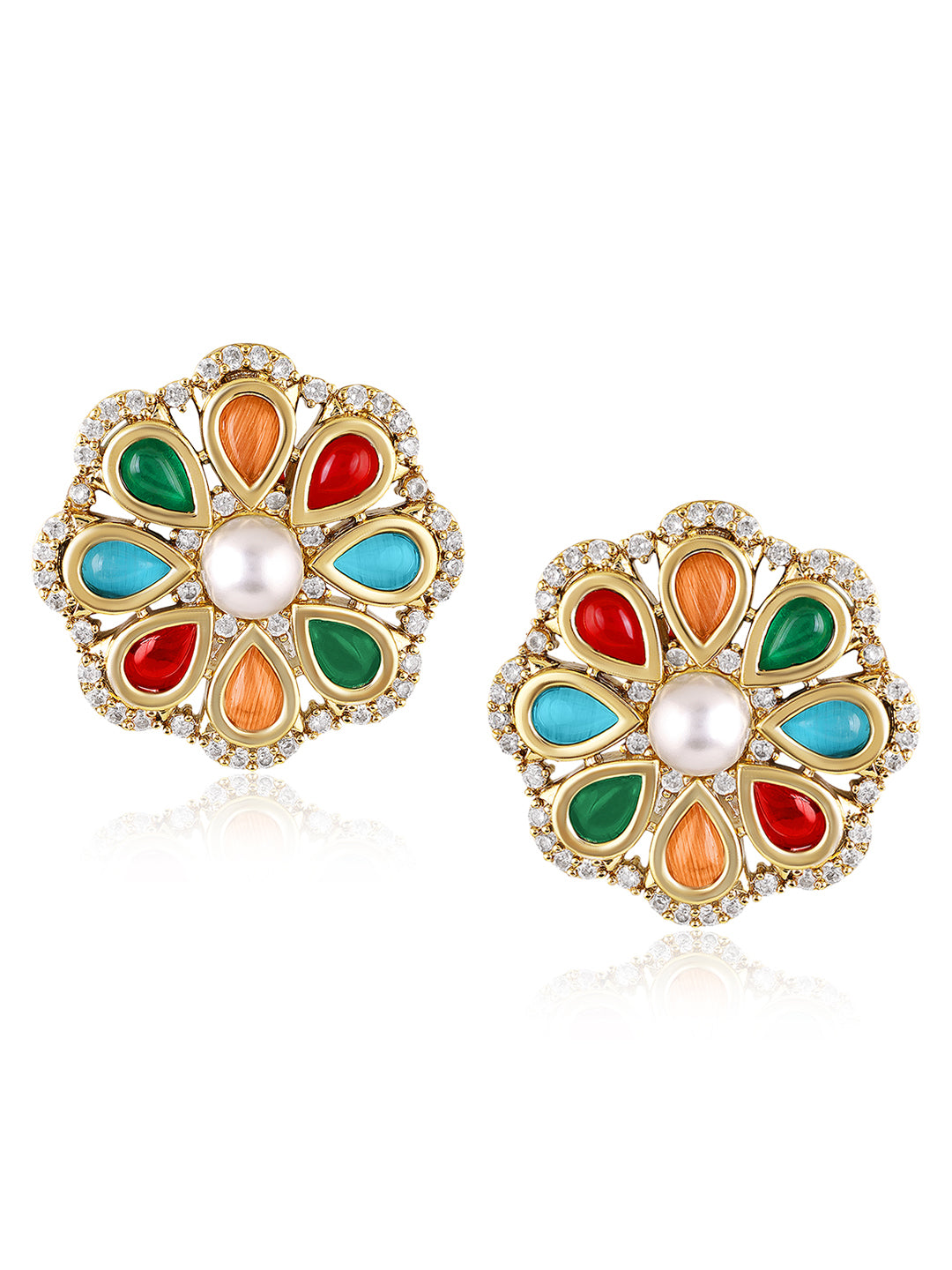 Itrani Radiant Navratna Multi Colour Drop with Pearl String Necklace Set – Multicolor Stone Brass Jewellery (Anti-Tarnish)