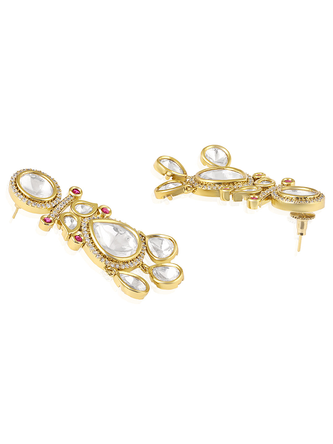 Itrani Royal Radiance Moissanite Polki Drops Stone with Ruby small synthetic Stones Brass Necklace Set