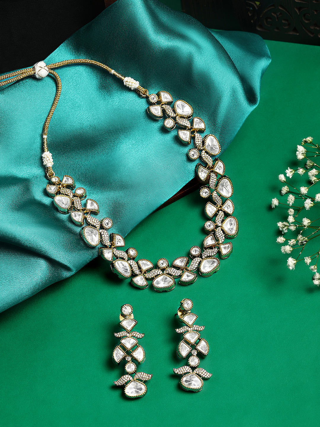 Itrani Celestial Bloom Moissonite Stone Modak Shape Designer Necklace Set