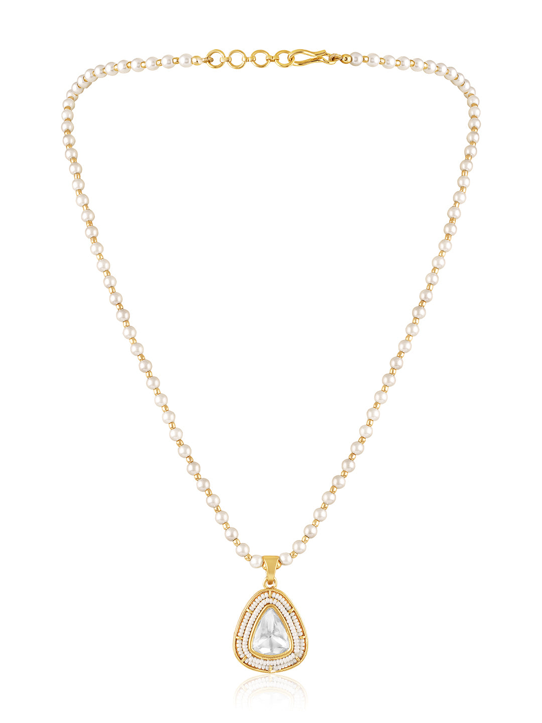 Itrani Antique Pearl Mala With Moissanite centre Stone Pendant Necklace Set – Anti-Tarnish Brass with Moissanite and Setting Stone Detailing