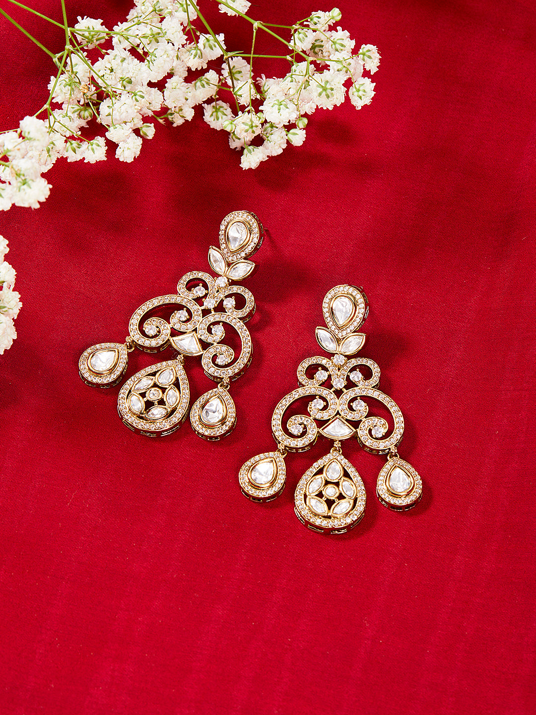 Itrani Elegant Mehendi Finish Polki American Diamond Earrings