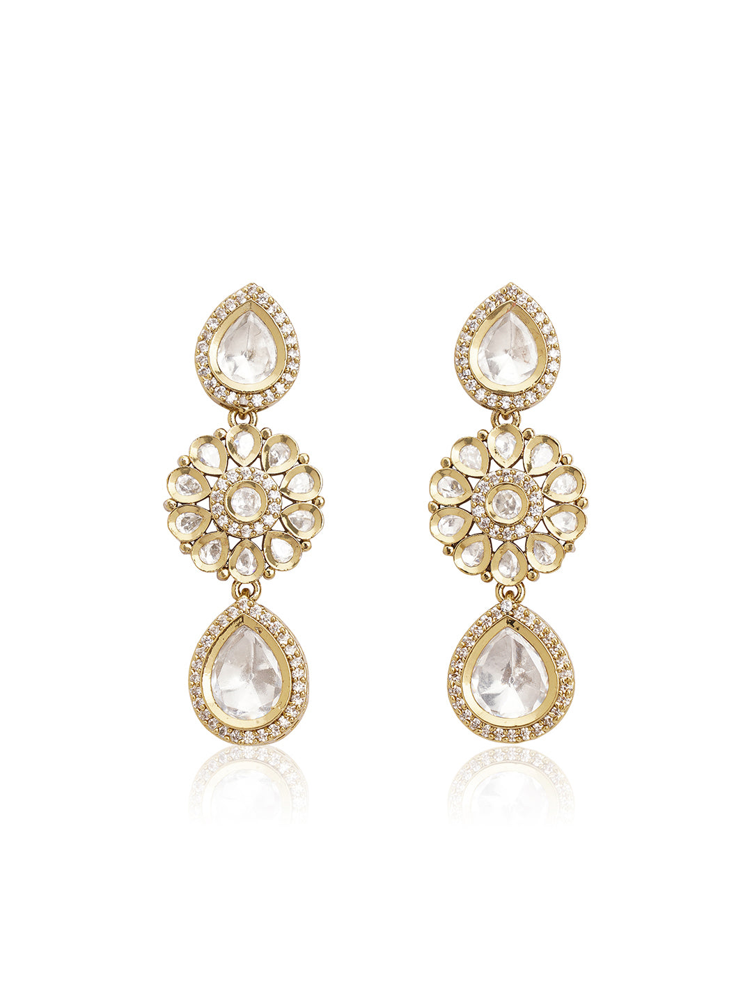 Itrani Vintage Finish Mother of Pearl and American Diamond Drop Earrings