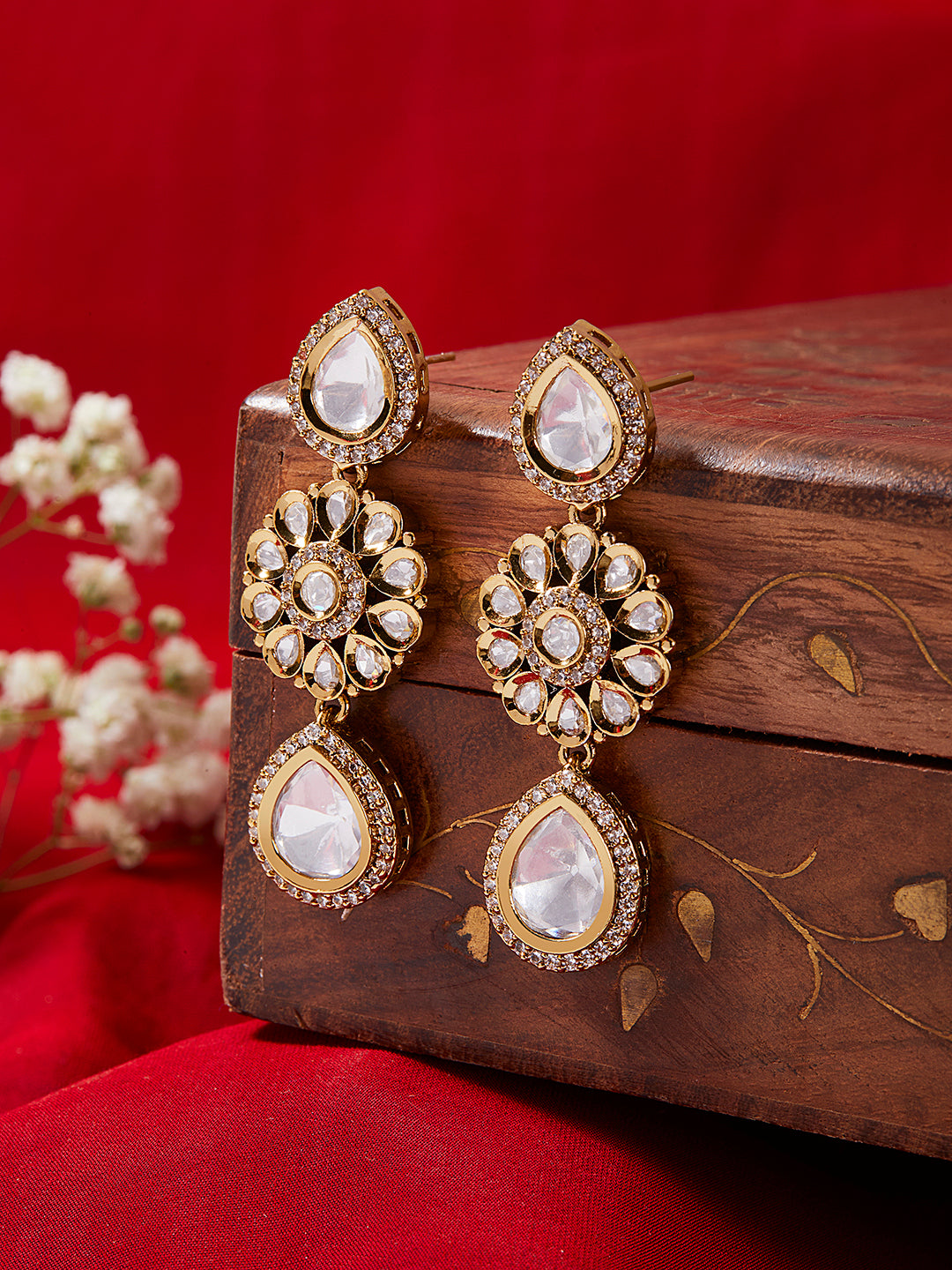 Itrani Vintage Finish Mother of Pearl and American Diamond Drop Earrings