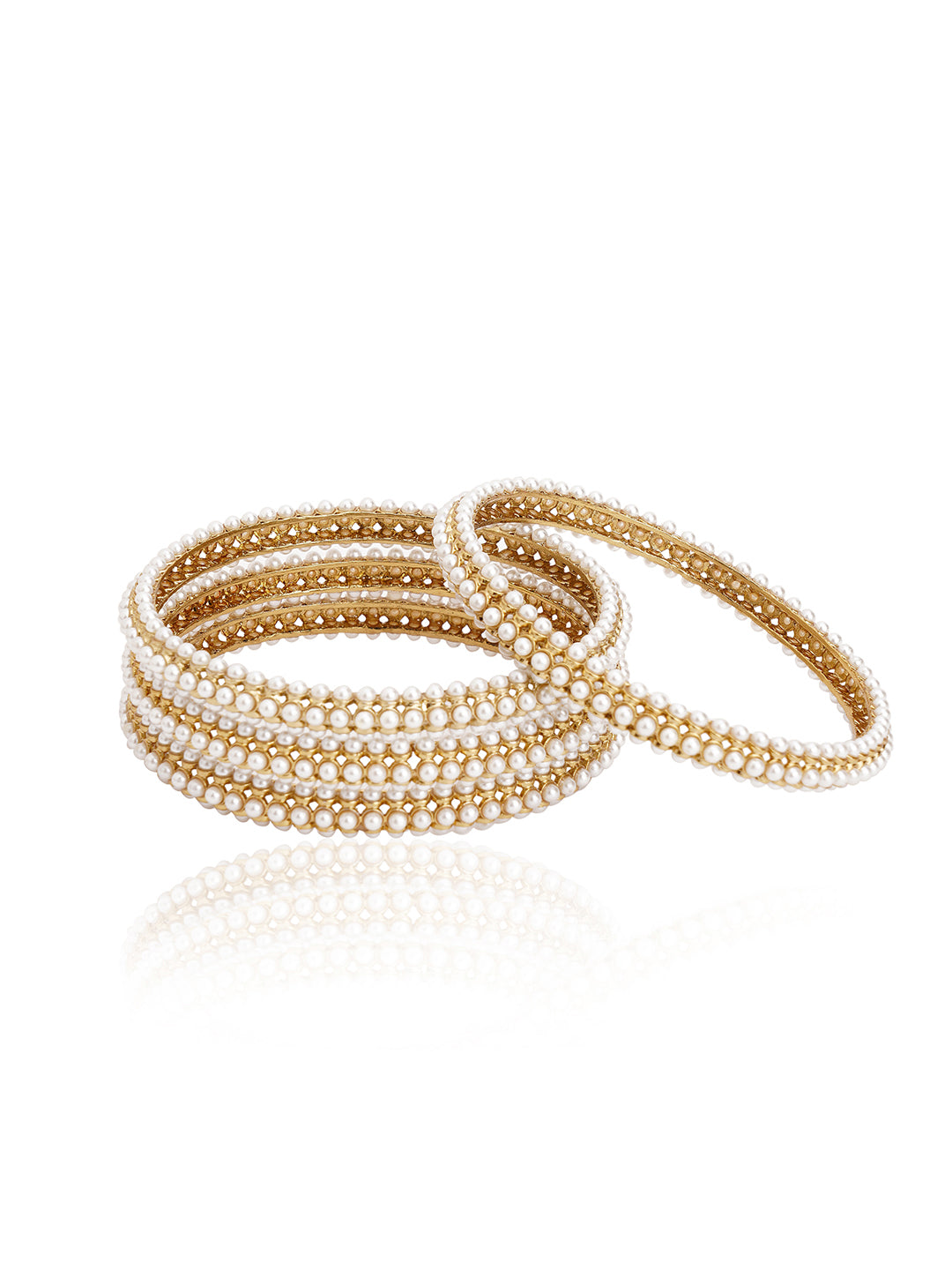 Itrani Antique Finish Triple Layered Pearl Bangle set