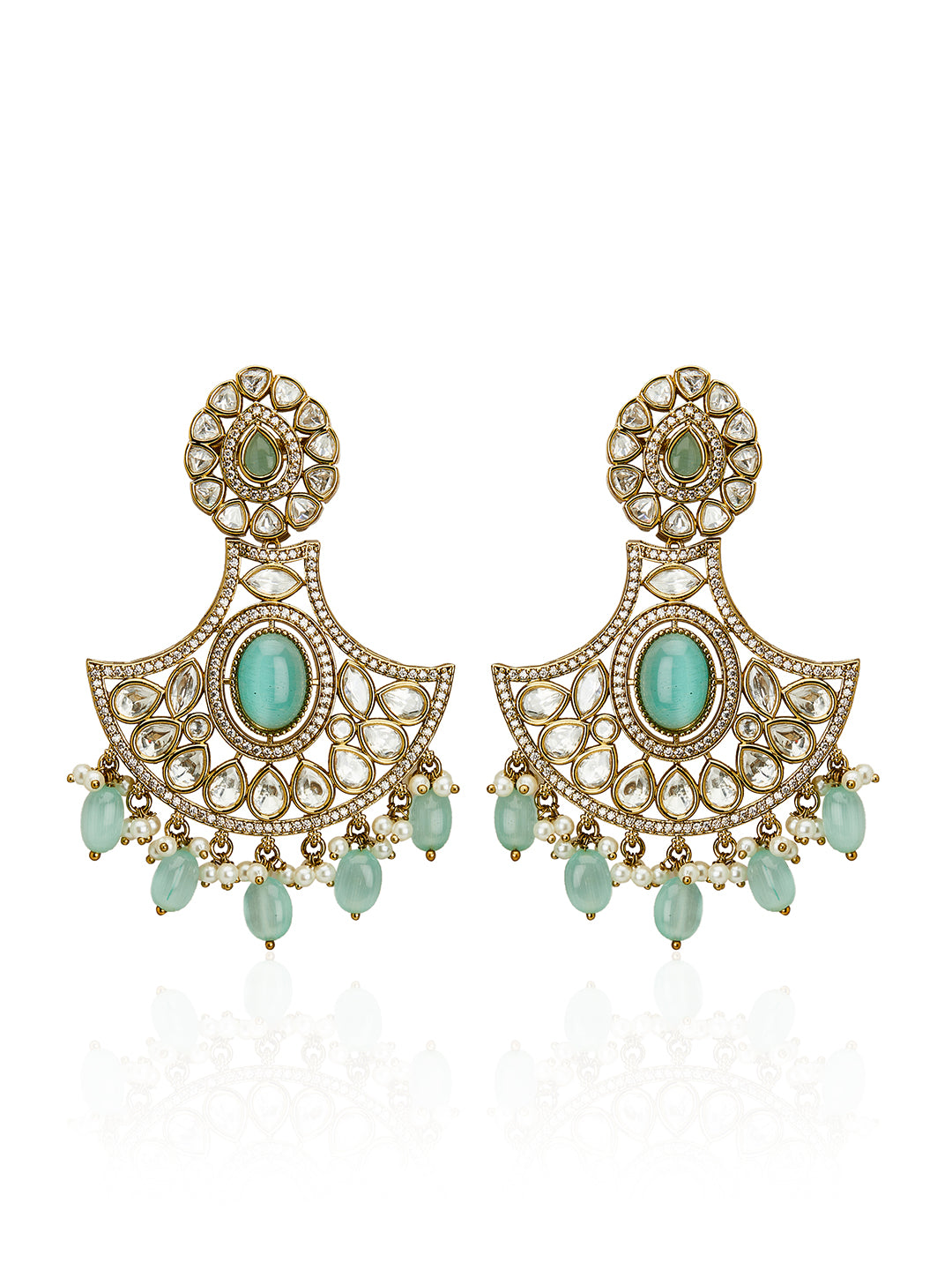 Itrani Exquisite Mint Monalisa Stone Necklace Set with Maang Tikka & Earrings