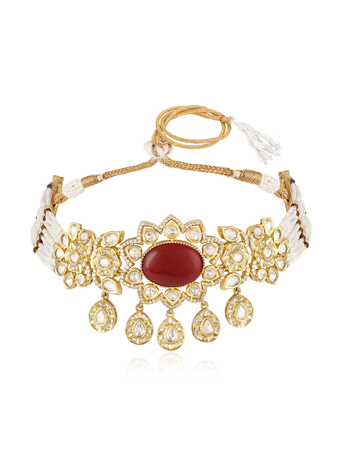 Itrani Luxe Oval Shaped Ruby With Polki Stones Choker Necklace Set