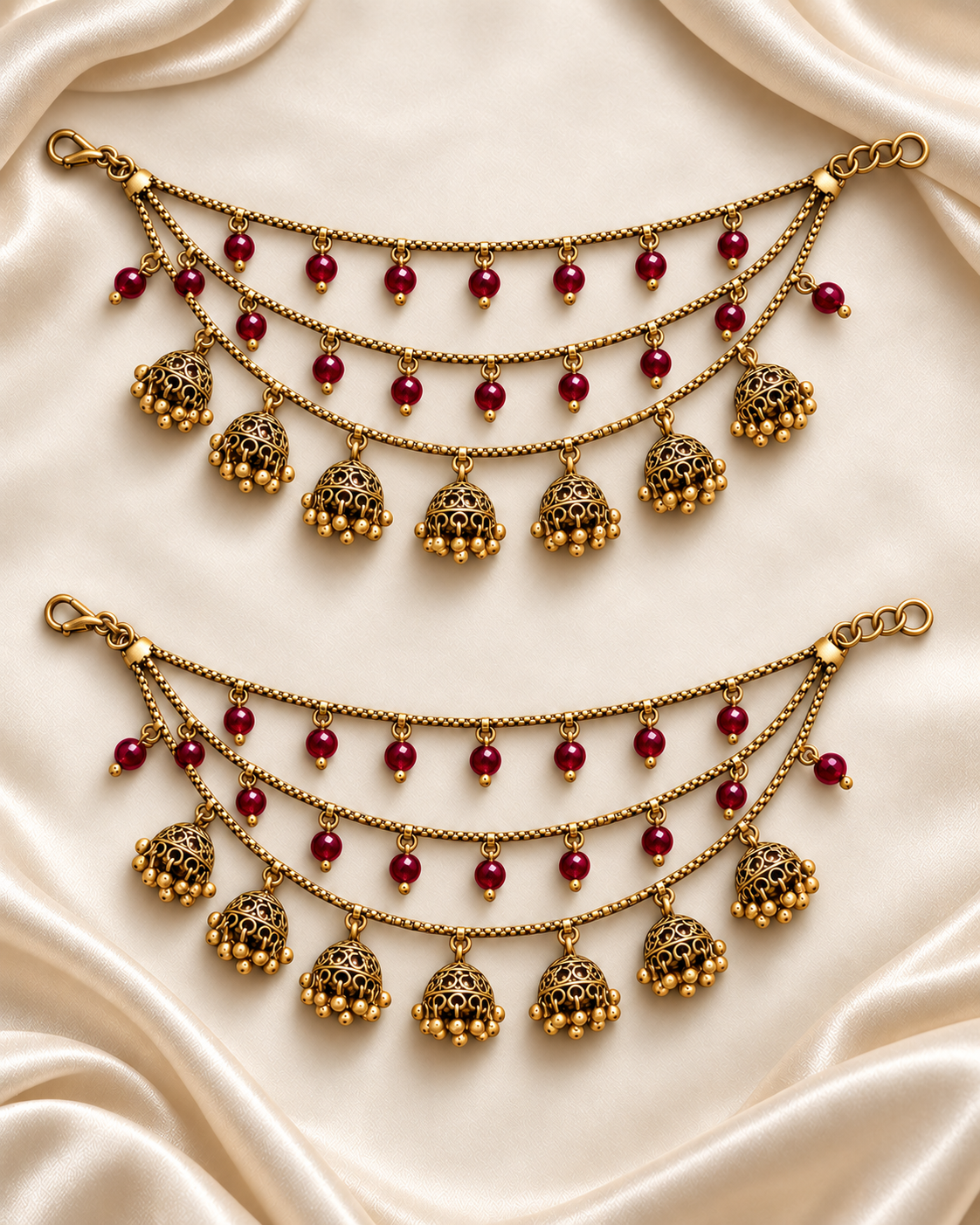 Itrani Mehr Ruby Jhumka Ear Chain (Pair)