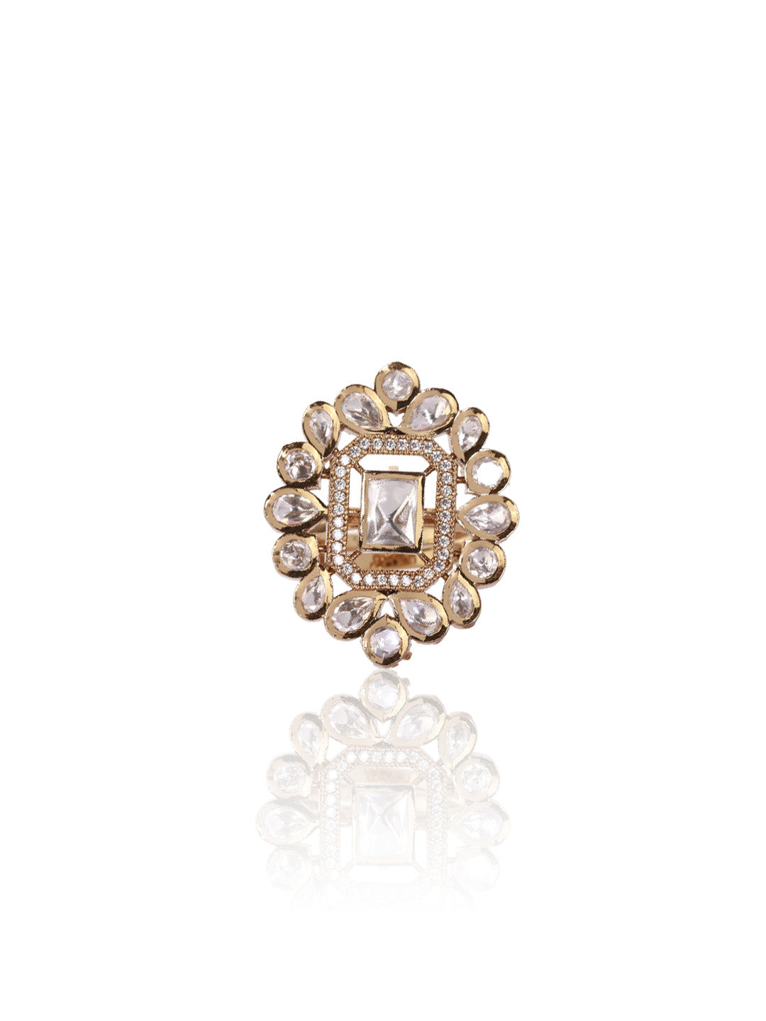 Itrani Regal Charm Polki Ring – Anti-Tarnish Brass with Classic Stonework