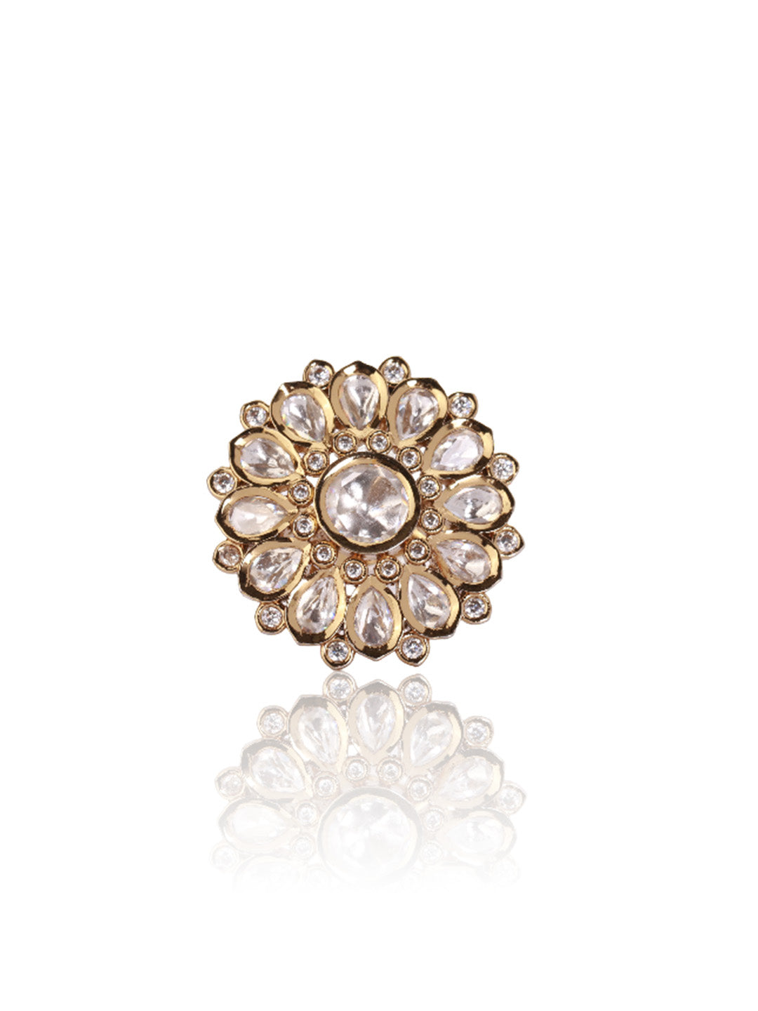 Itrani Polki Bloom Circle Ring – Adjustable Brass Ring with Clear Polki Stones