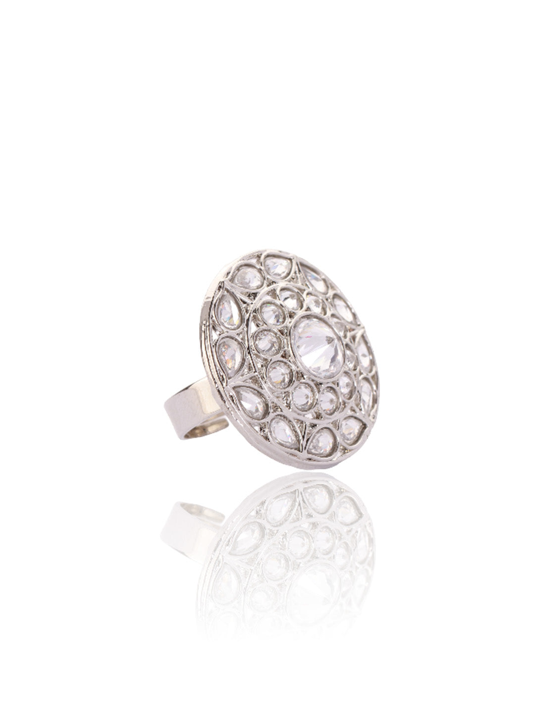 Itrani Silver tone ( Rhodium finish) Polki Stone Brass Ring