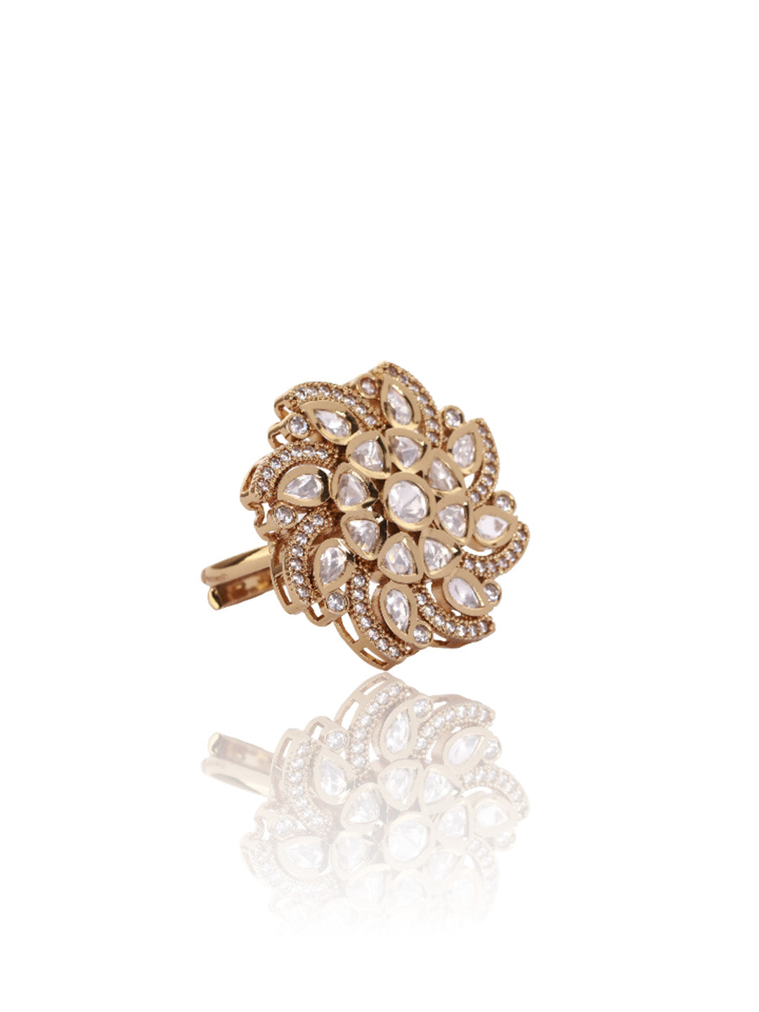 Itrani Royal Radiance Polki Ring – Anti-Tarnish Brass Statement Jewelry