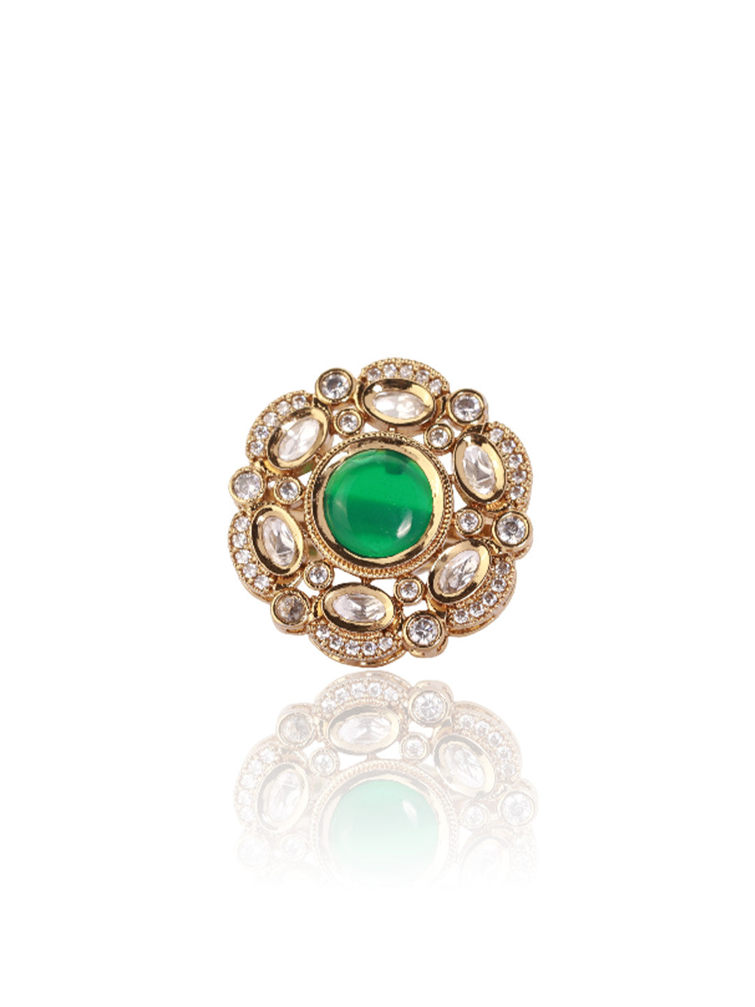 Itrani Royal Bloom Green Stone Ring – Antique Finish & Anti-Tarnish Brass