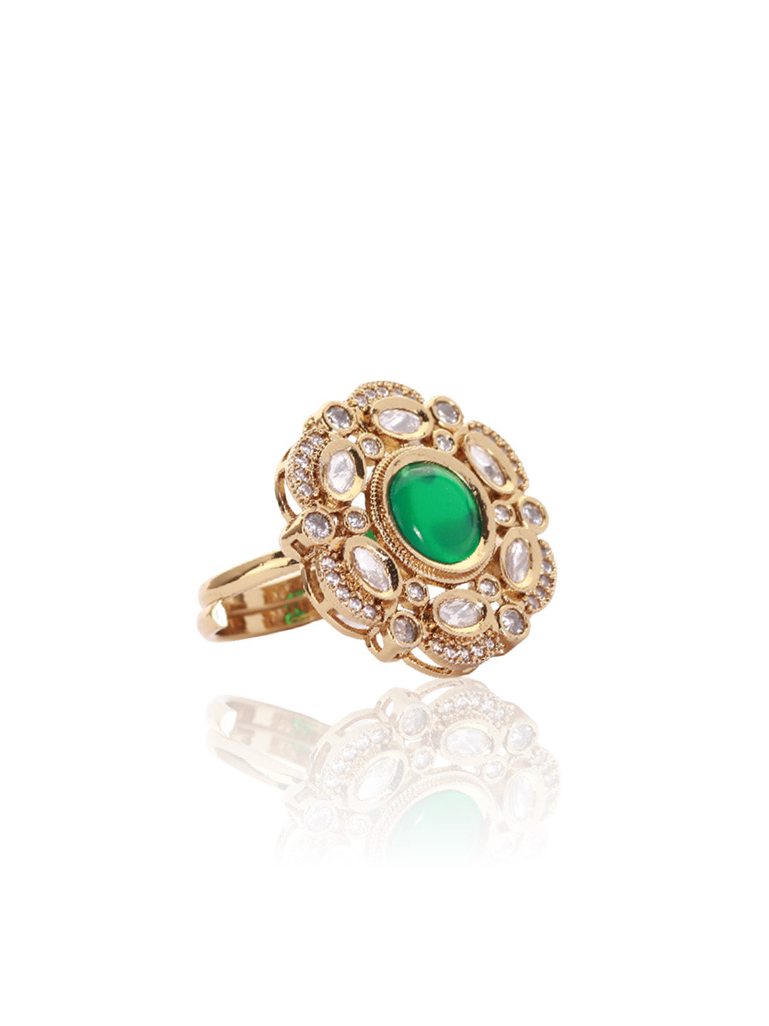 Itrani Royal Bloom Green Stone Ring – Antique Finish & Anti-Tarnish Brass
