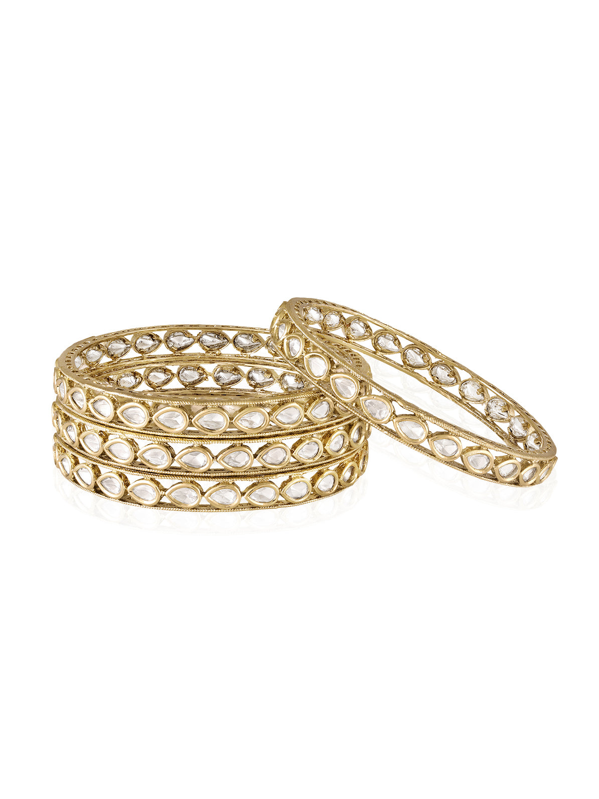 Itrani Antique Polish Polki Stone Bangles – Anti-Tarnish Traditional Brass Bangles for Women