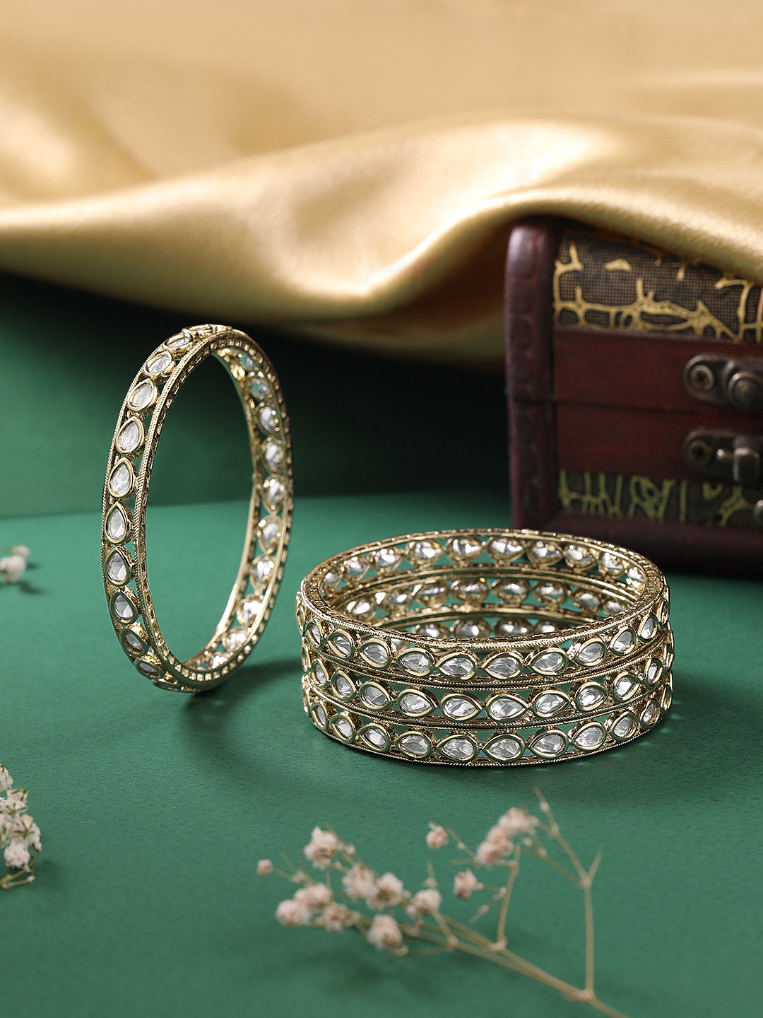 Itrani Antique Polish Polki Stone Bangles – Anti-Tarnish Traditional Brass Bangles for Women