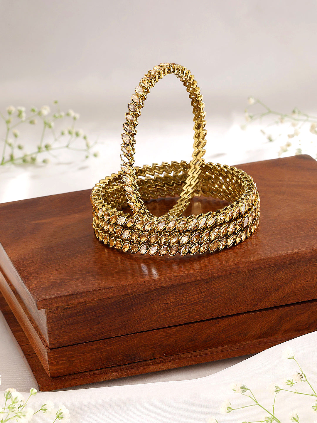 Itrani Reverse AD Shadow Stone Bangles – Traditional Brass Bangles with Dangle Charm