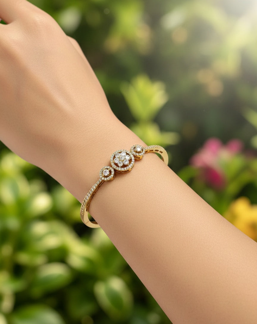 Itrani Elegant Gold Sparkle with Flower Style Brass Bracelet – Anti-Tarnish Designer clear Stones for Party & Festive Wear