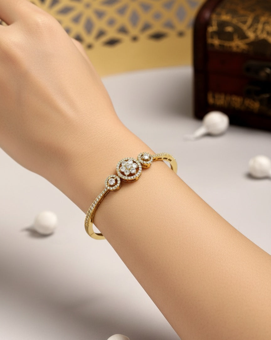 Itrani Elegant Gold Sparkle with Flower Style Brass Bracelet – Anti-Tarnish Designer clear Stones for Party & Festive Wear