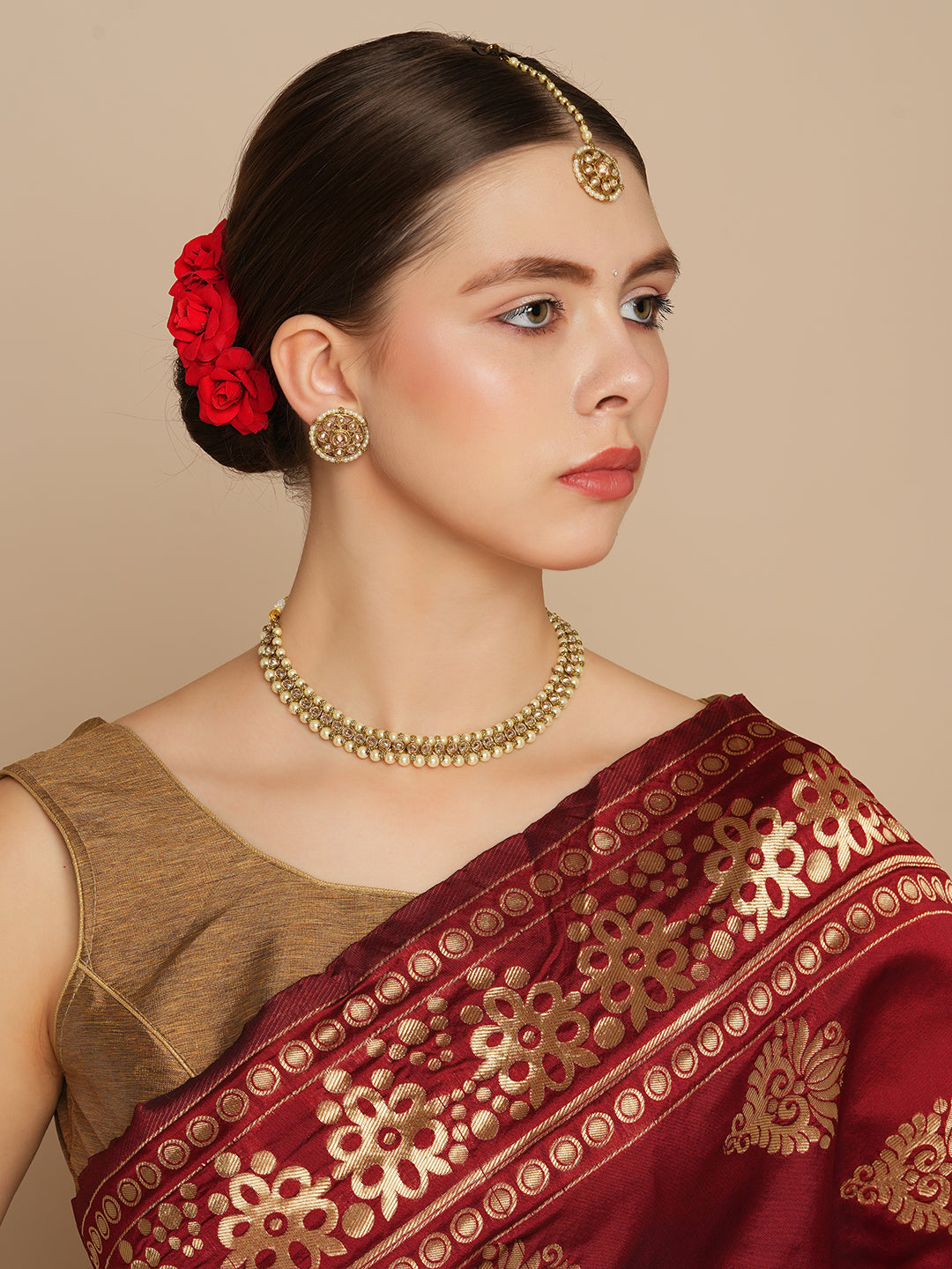 Itrani Pearl Choker Necklace with American Diamond Clearance