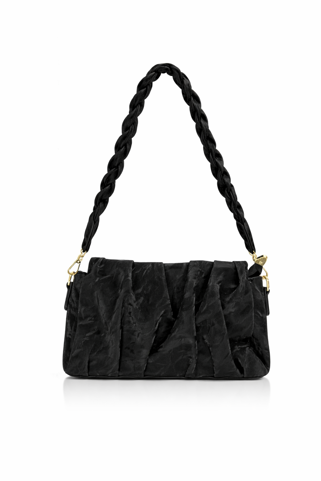 Black Velvet Pleated Shoulder Bag