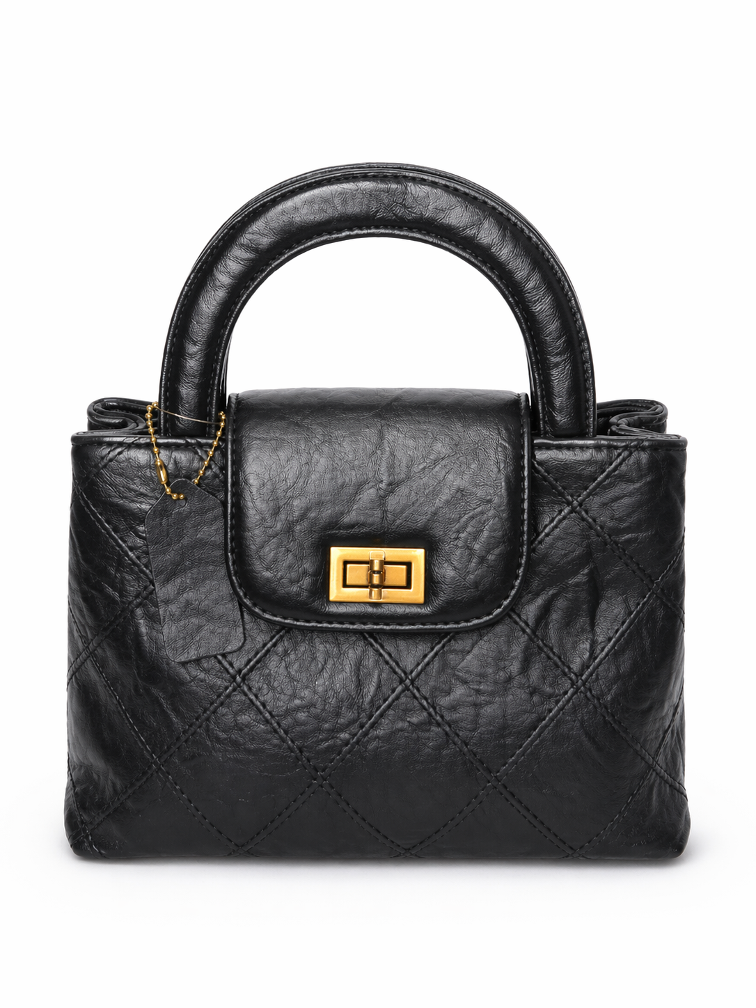 Luxe Noir Quilted Top Black Handle Bag