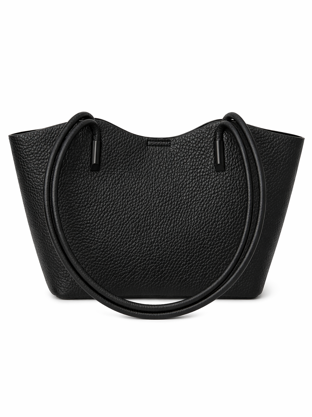 Classic Black Textured Tote Bag with Matching Pouch