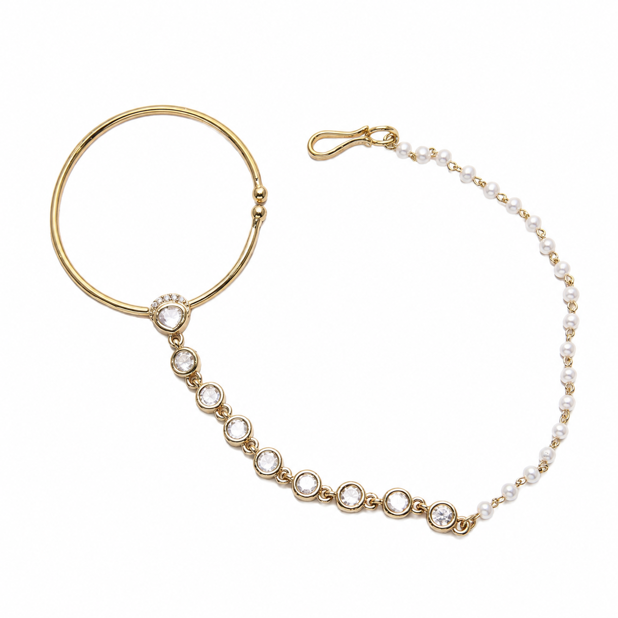 Itrani Elegant Polki and Pearl Chain Nath (Nose Ring)