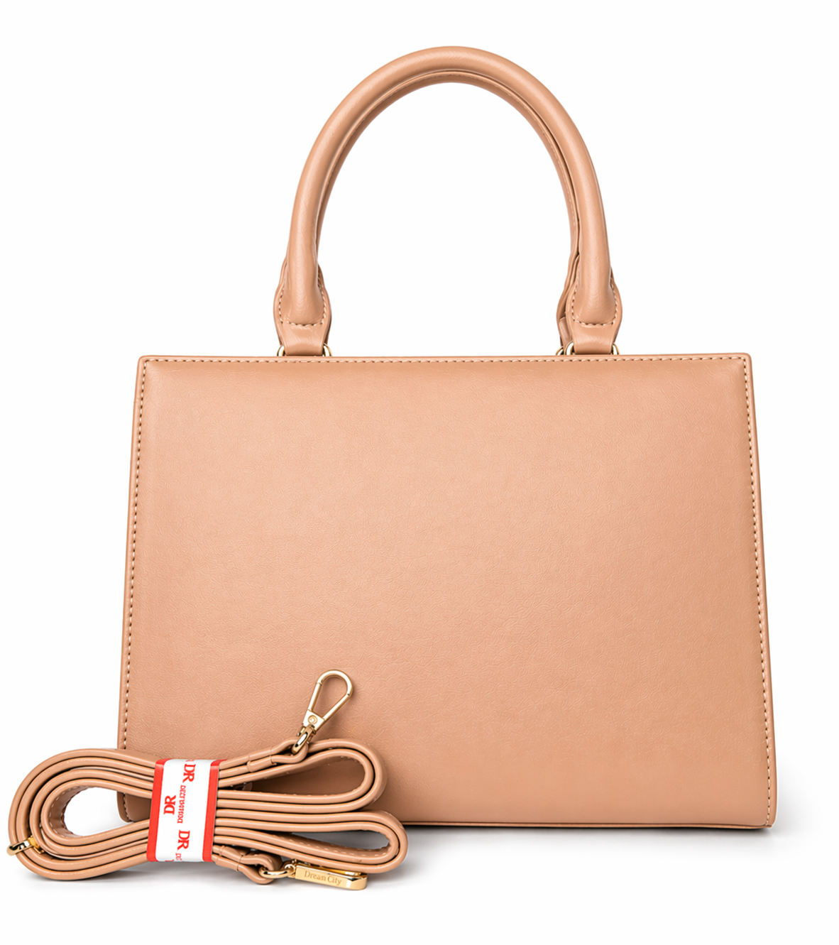 Beige Floral Embossed Structured Handbag
