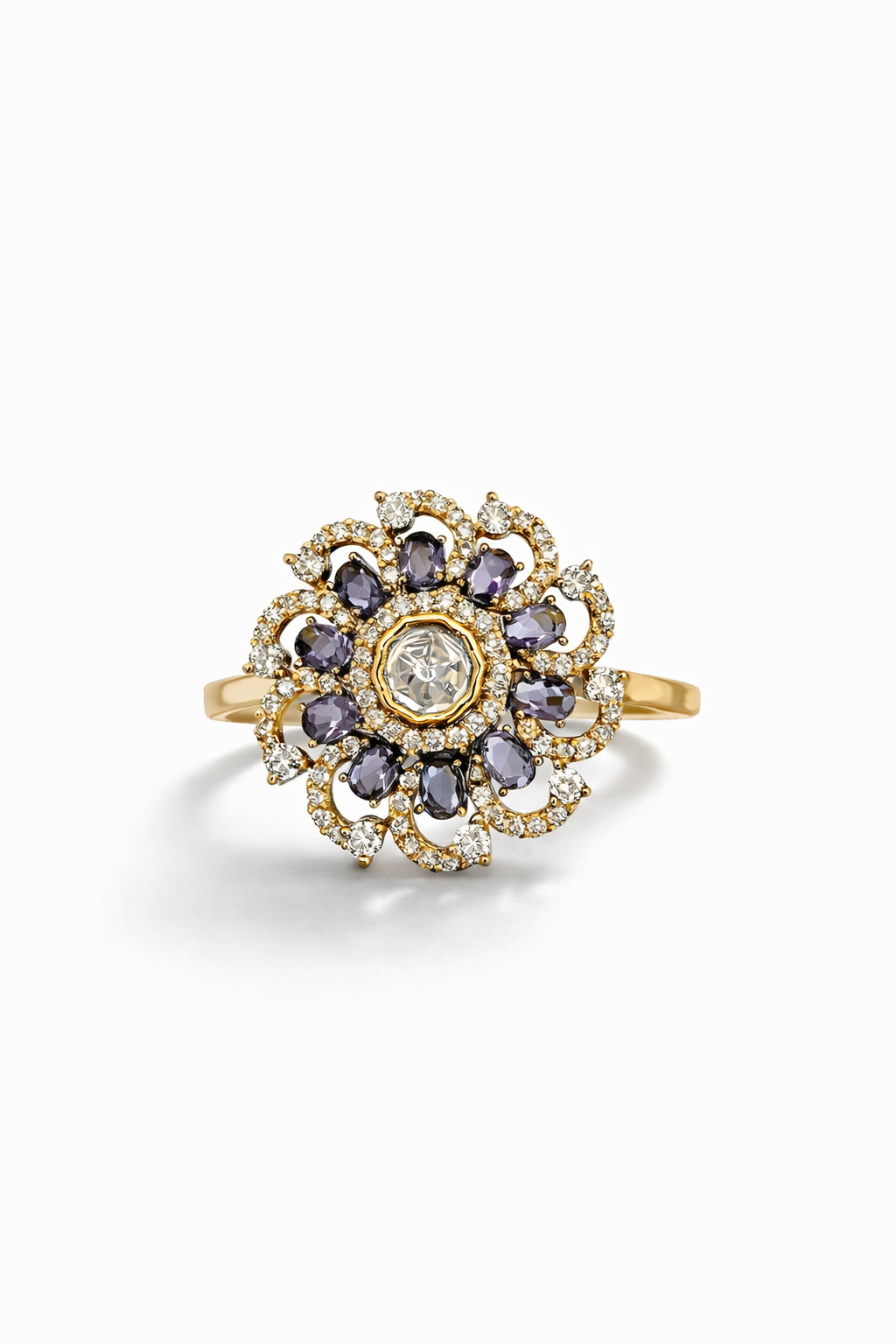Itrani Lavender and Pink Floral Diamond Style Statement Ring