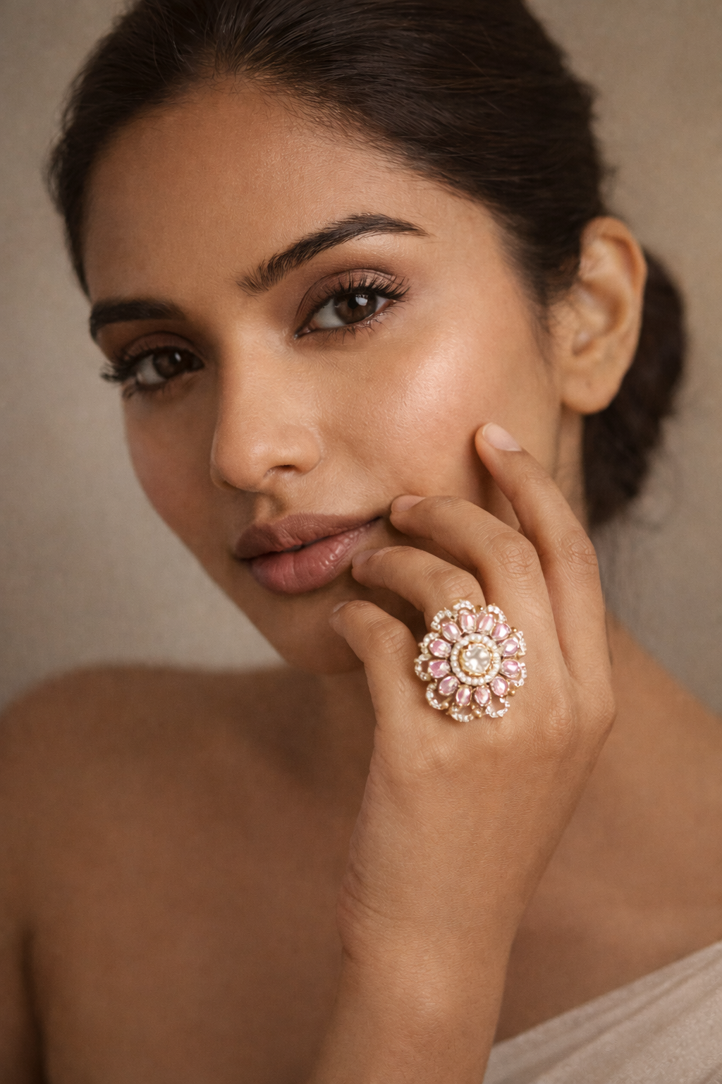 Itrani Lavender and Pink Floral Diamond Style Statement Ring