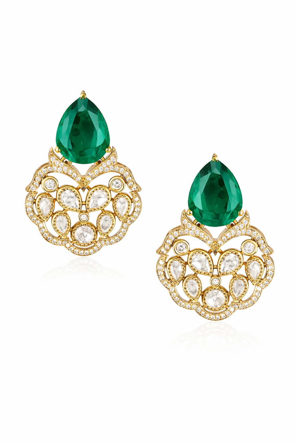 Itrani Moonlit Grace White Uncut diamond Style Antique Brass Earrings