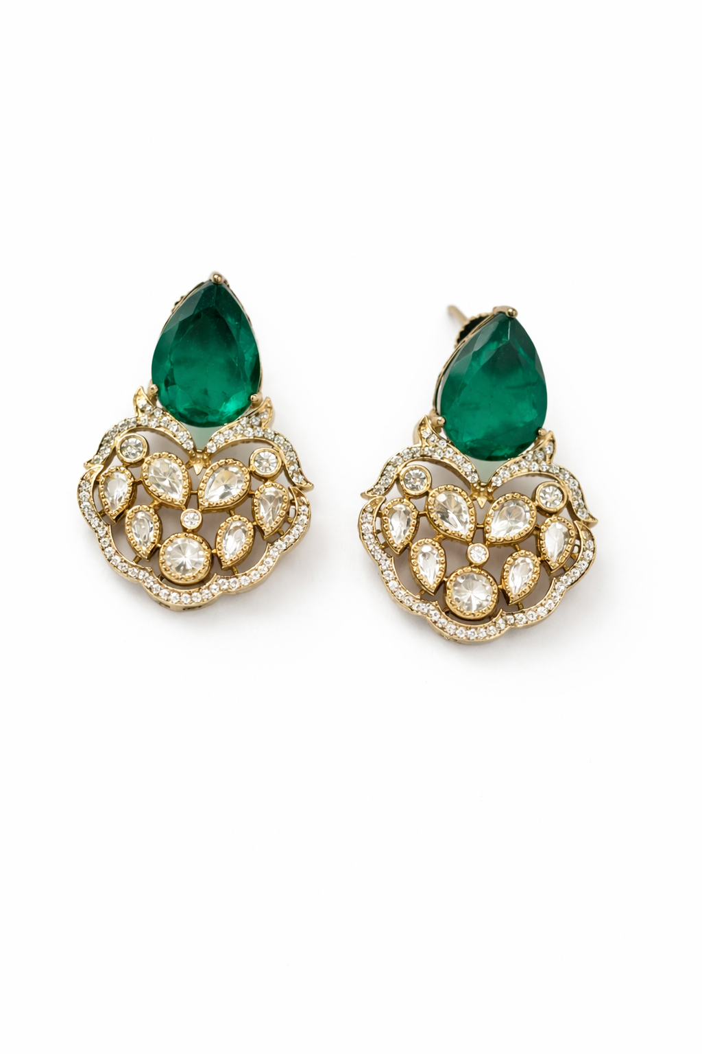 Itrani Moonlit Grace White Uncut diamond Style Antique Brass Earrings