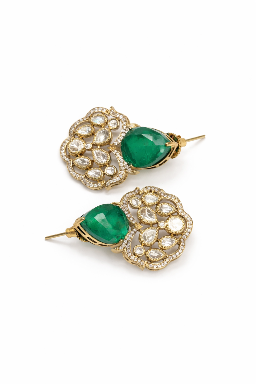 Itrani Moonlit Grace White Uncut diamond Style Antique Brass Earrings