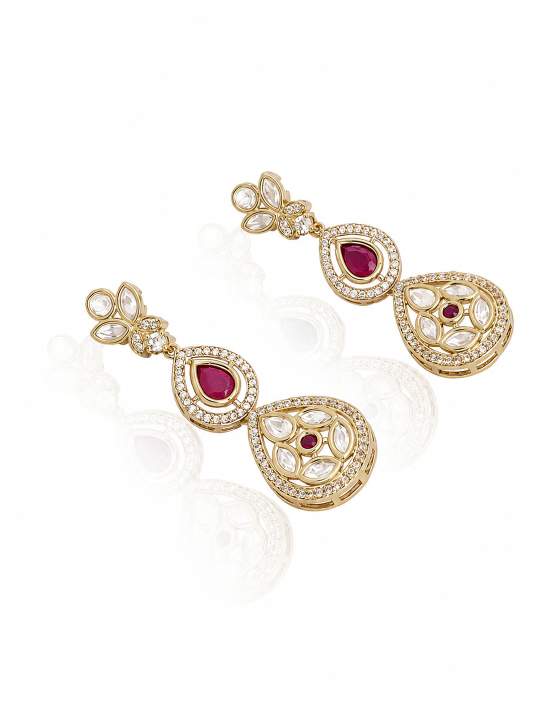 Itrani Jet Black Drop Earrings with American Diamond & Polki Detailing