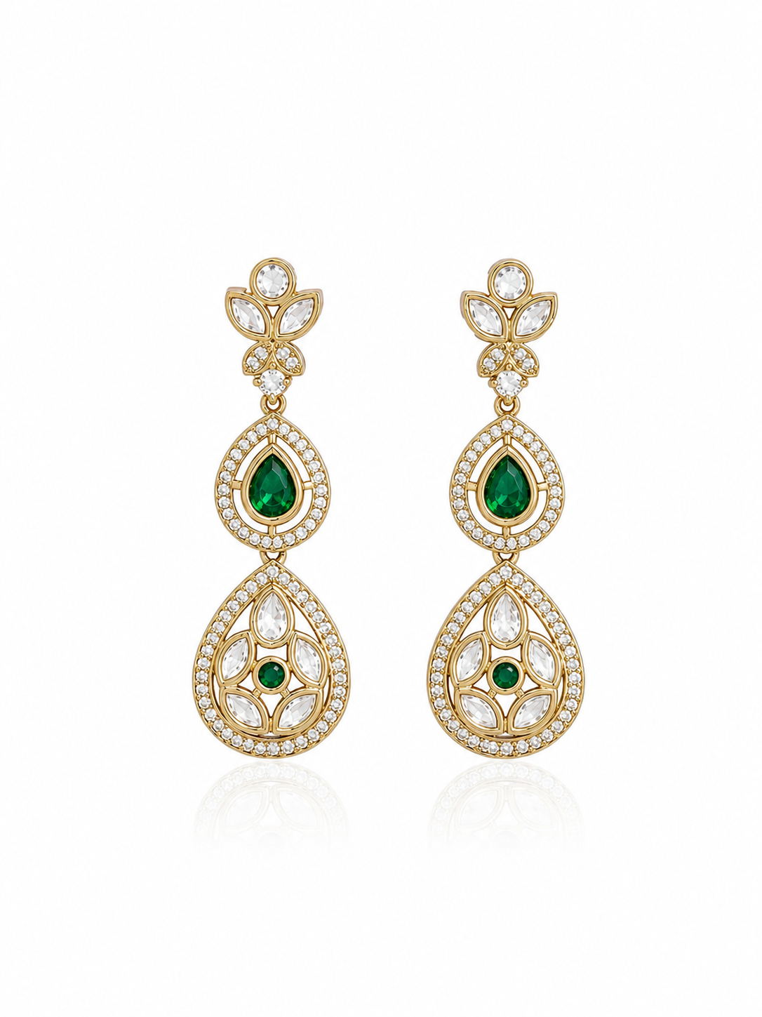 Itrani Jet Black Drop Earrings with American Diamond & Polki Detailing
