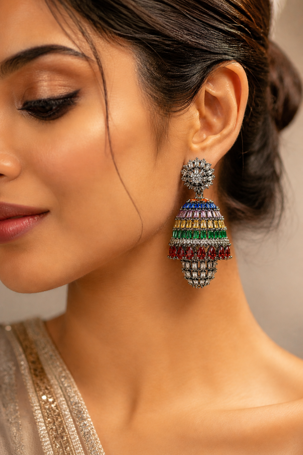 Itrani Vibrant Elegance Multicolor Oxidized Diamond Earrings