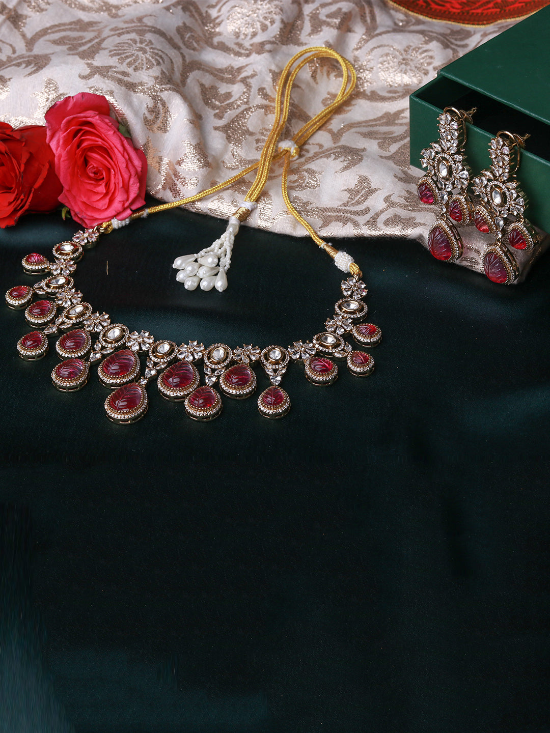 Royal Pink Droplet Antique Necklace Set