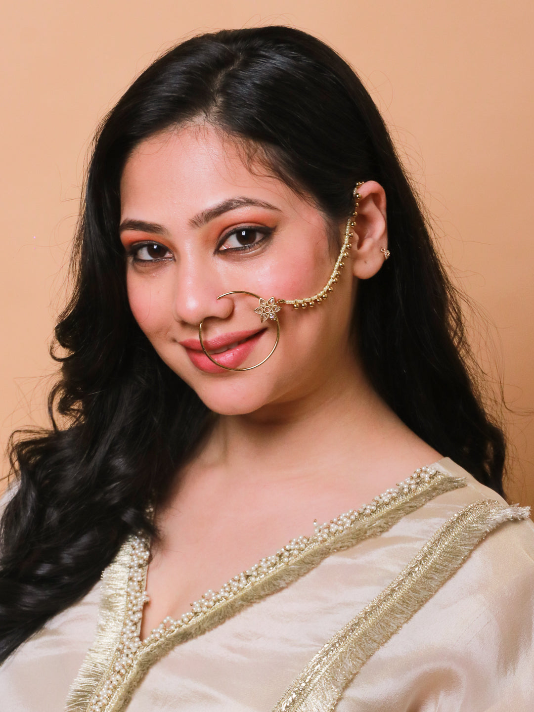 Pearl Chain Nathni with American Diamond Hoop