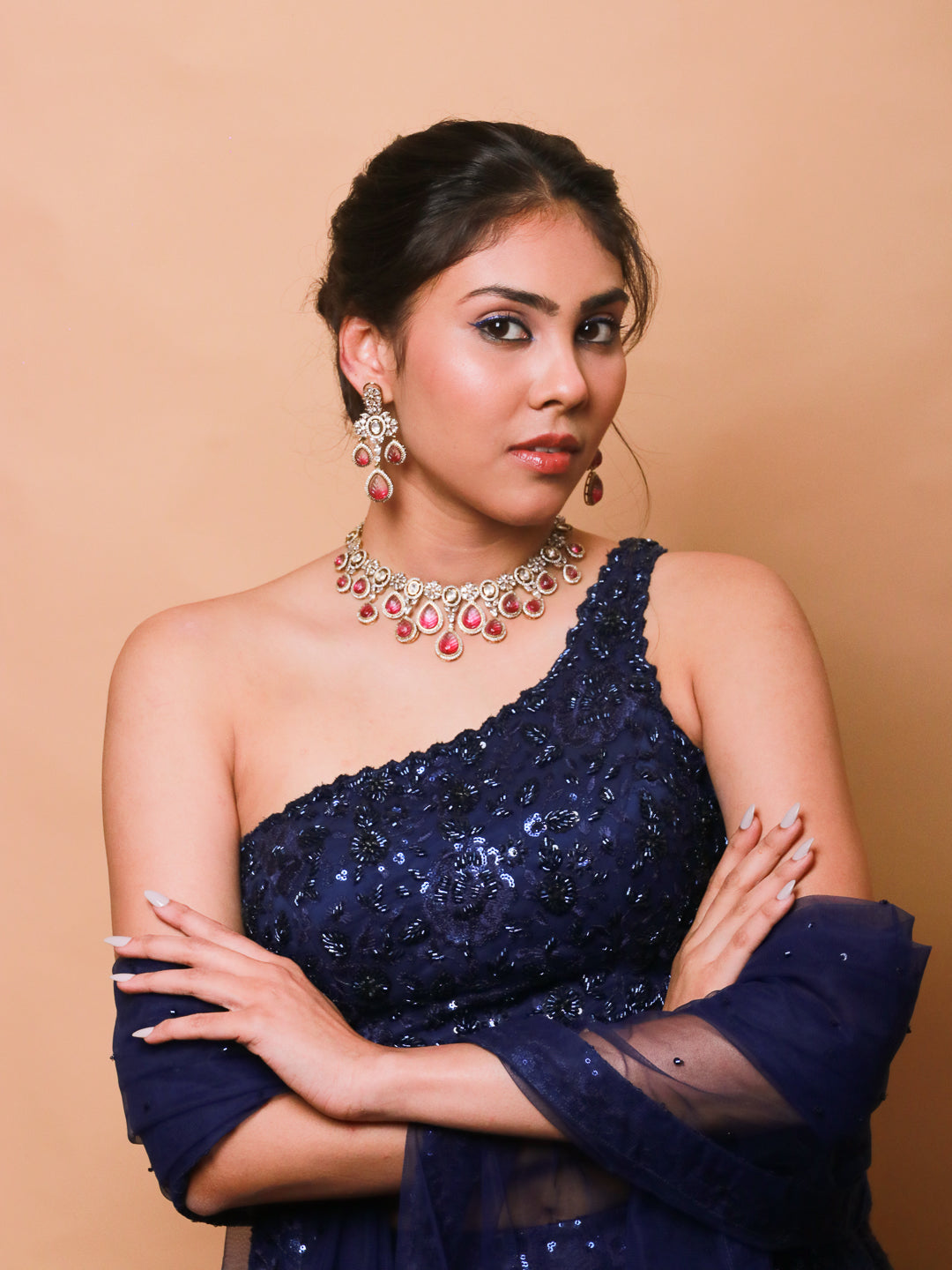 Royal Pink Droplet Antique Necklace Set