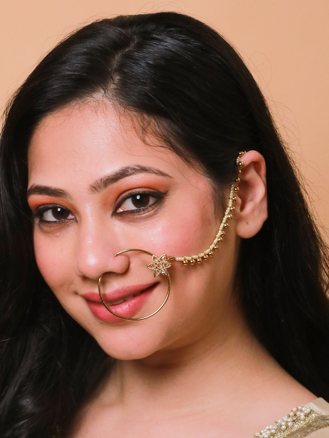 Pearl Chain Nathni with American Diamond Hoop