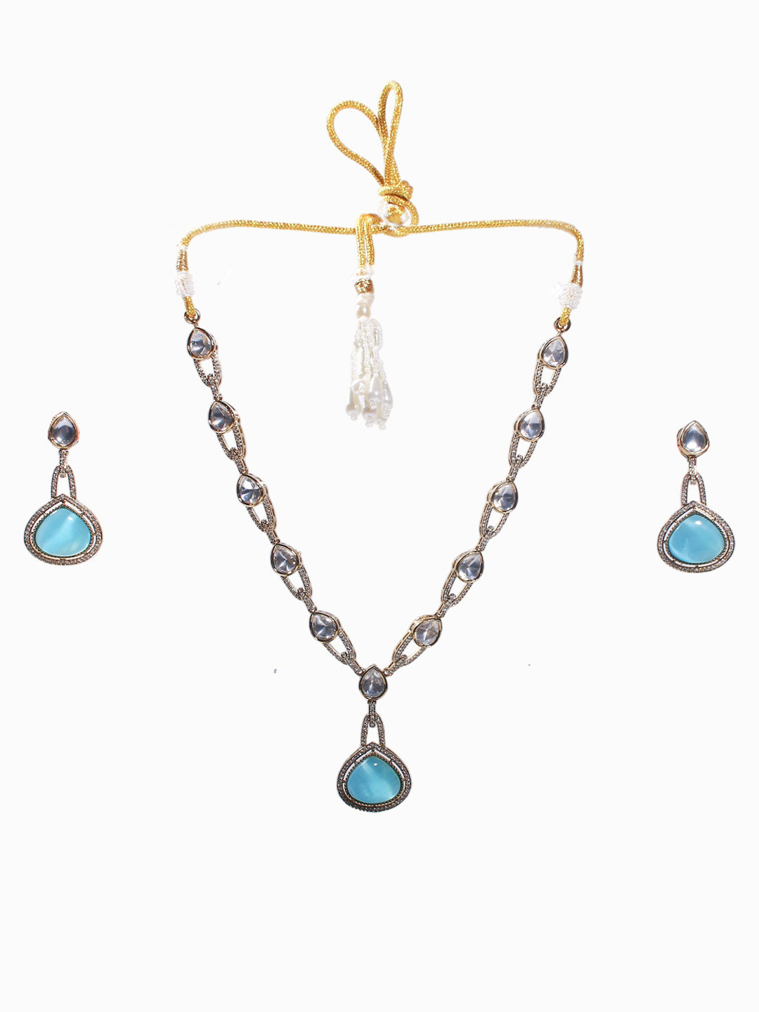 Elegant Mehendi Finish Brass Necklace Set with Polki and Monalisa Stones