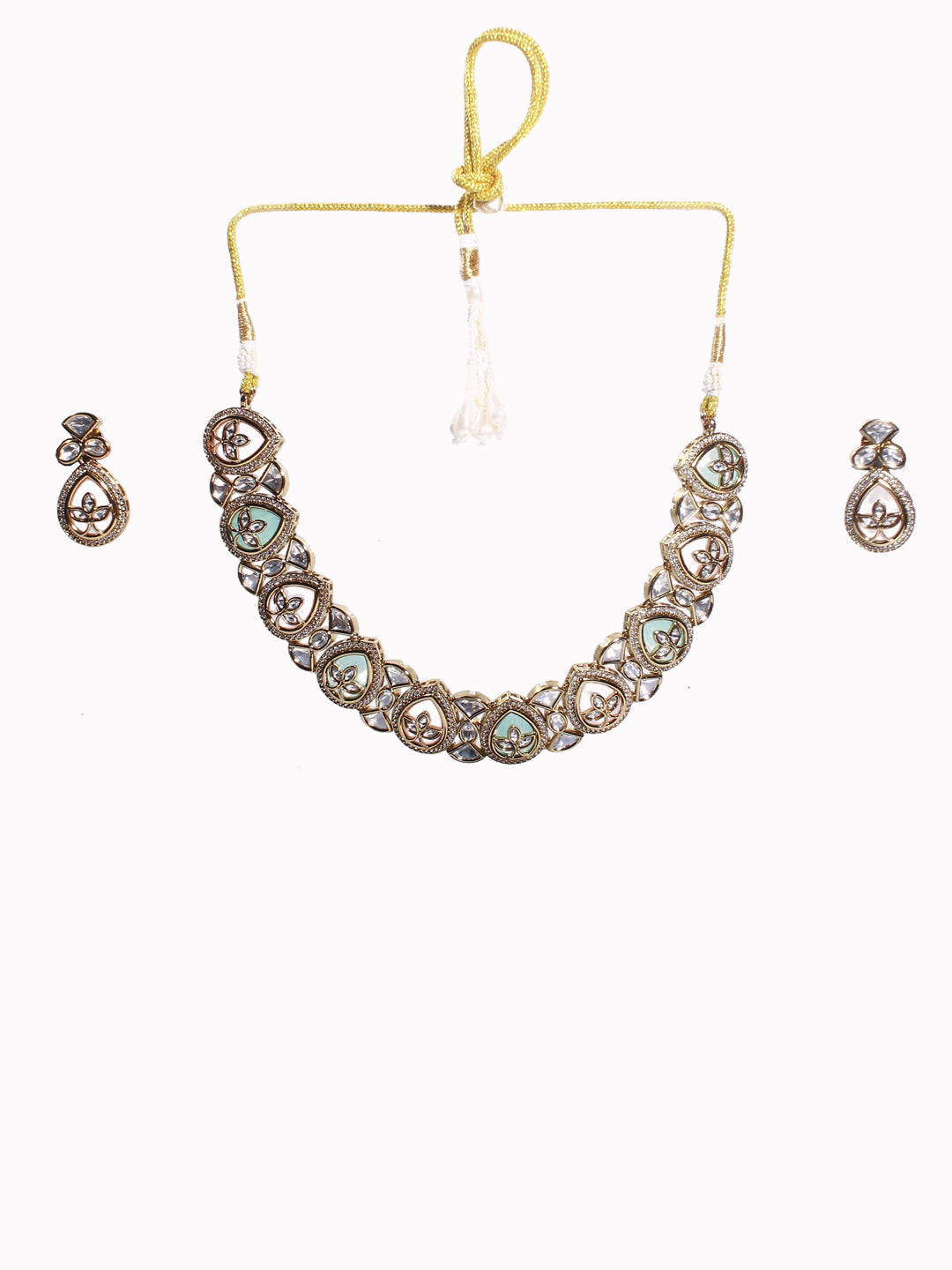 Itrani Graceful Teardrop Polki & Emerald Bridal Jewelry Set