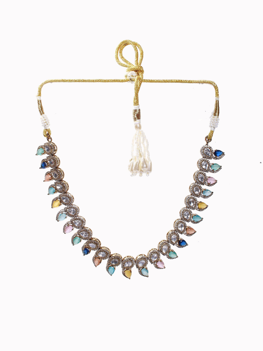 Antique Mehendi-Finish Polki & Monalisa Stone multicolor Necklace Set