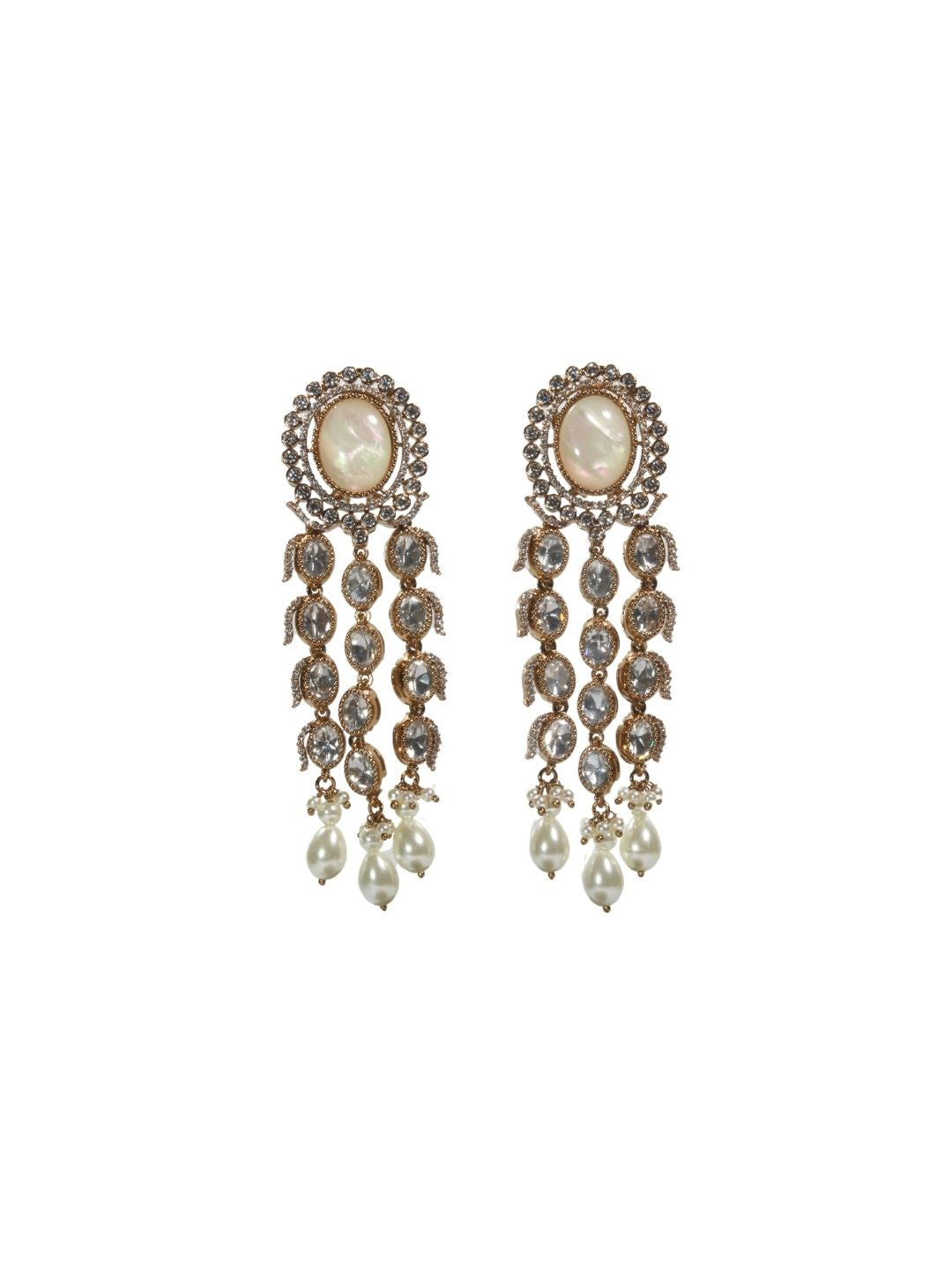 Regal Polki Pearl Dangler Earrings in Antique Mehendi Finish